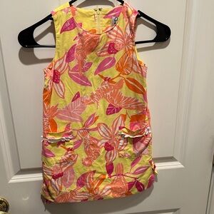 Lilly Pulitzer Girls size 6-  Yellow Floral Shift Dress w/ Pink & Orange Accents